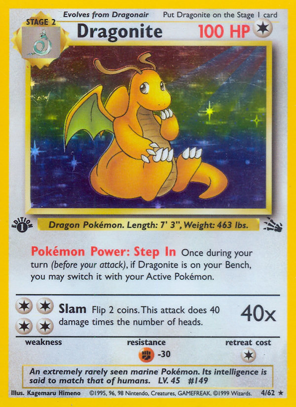 1st Edition Fossil Dragonite Holo